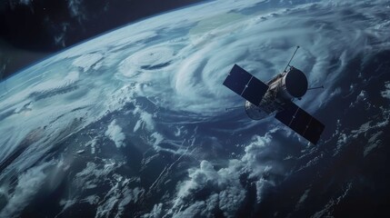 Naklejka na ściany i meble AI-powered satellite orbiting Earth enhancing global weather forecasts
