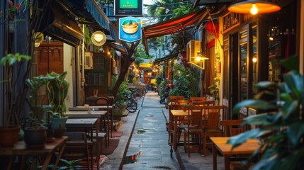 An alley transformed by the aroma of Pad Thai - obrazy, fototapety, plakaty