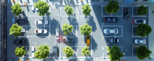 Animated flow of cars into a smart parking facility dynamic allocation of spaces - obrazy, fototapety, plakaty