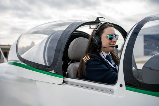 Portrait Of A Women Airplane Pilot.