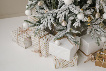 Gift boxes with Christmas tree and bauble decorations