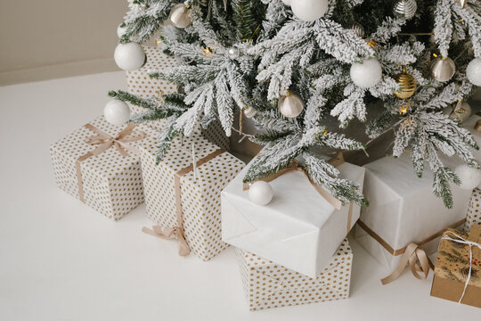 Gift boxes with Christmas tree and bauble decorations