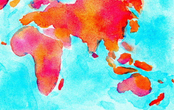 detail of watercolor world map