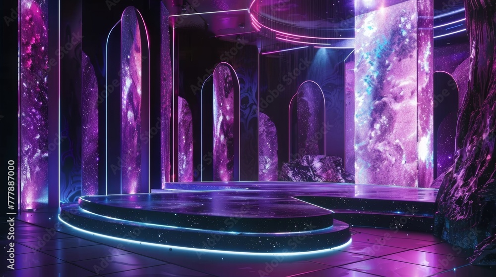 Poster step onto a cosmic rose podium where the mesmerizing fusion of deep purples and soft pinks come toge