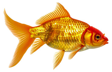 A gold and red fish swimming in a tank, cut out - stock png.