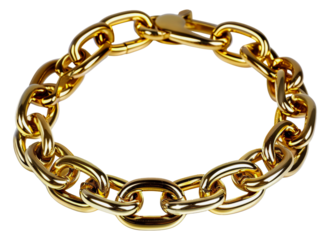 A gold chain bracelet with a gold clasp, cut out - stock png.