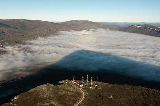 Aerial view of telecommunication station in the mountains