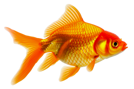 A gold and orange fish swimming in a tank, cut out - stock png.