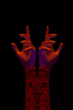 A Hand Reaching Out to the Side of a reflection water