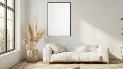 Mockup frame in living room interior, 3d render