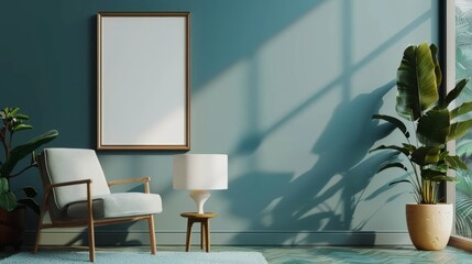 Mockup frame in living room interior, 3d render