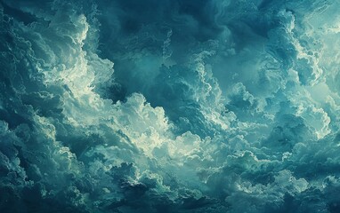 Vibrant and whimsical watercolor illustration background of colorful clouds and sky. - obrazy, fototapety, plakaty