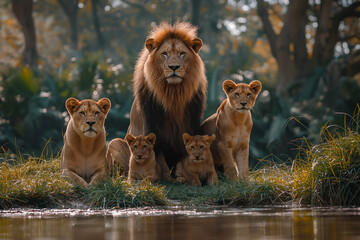 lion and lioness in zoo - obrazy, fototapety, plakaty