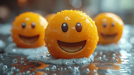 Happy and laughing emoticons 3d rendering background, social media and communications concept - obrazy, fototapety, plakaty