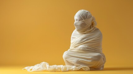 Person Wrapped in Blanket Sitting on Floor