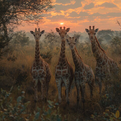 giraffe in the savannah - obrazy, fototapety, plakaty