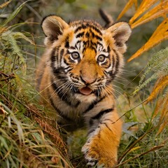 Tigre de bengala bebé en la pradera