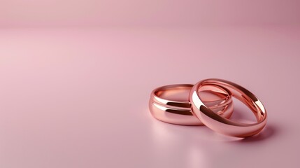 Two Gold Wedding Rings on Pink Background