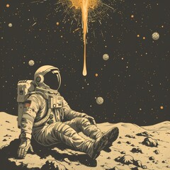 Astronaut Sitting on Moon - obrazy, fototapety, plakaty