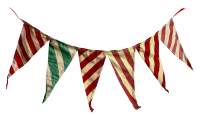 A banner with a red and white striped flag and a green flag, cut out - stock png.