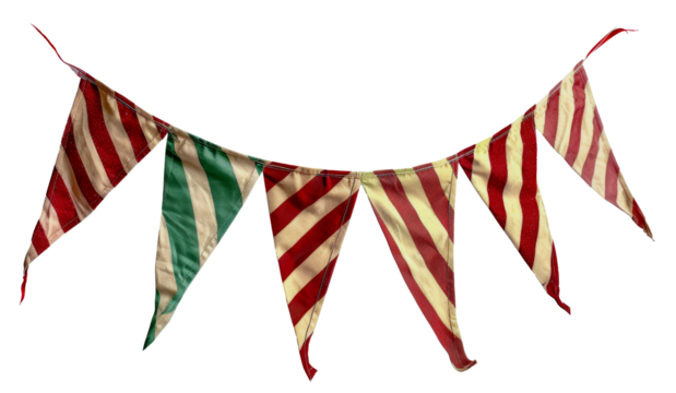 A banner with a red and white striped flag and a green flag, cut out - stock png.