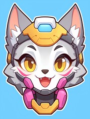 futuristic style logo, A cute puppy in an anime girl style with blue and pink colors, solid background, design for social media profile page. generative AI