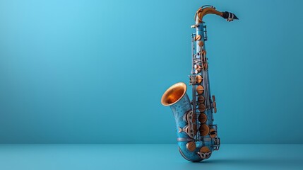 Saxophone on Blue Surface