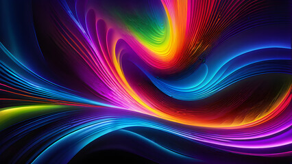 Neon Wave: Dynamic Black Background Illuminated(Generative AI) - obrazy, fototapety, plakaty