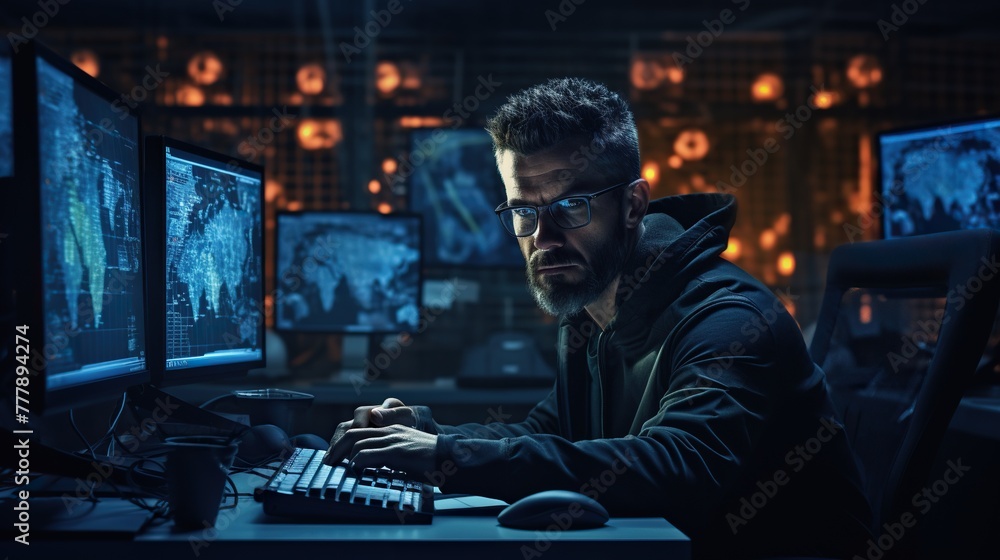 Poster engineer on work at computer