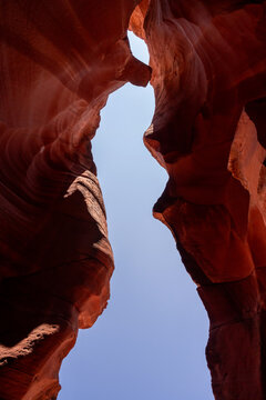 Looking Up Through The Slot Canyon Of Antelope Arizona
