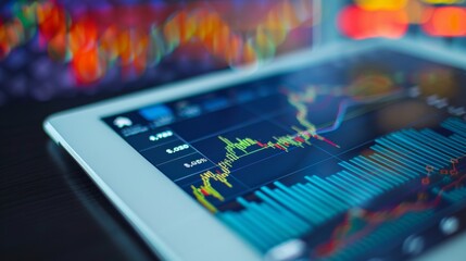 Publicly traded company information displayed on a digital tablet