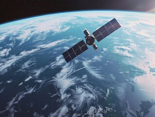 Obraz premium Satellite weather stations and AI modernizing forecasts