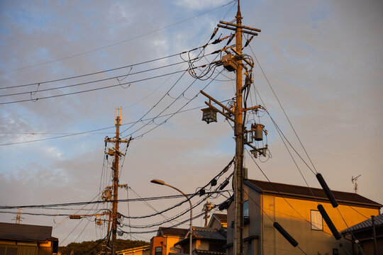 Sunset Over Urban Power Lines