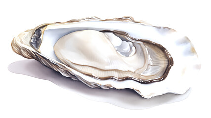 Illustration of a hand drawn watercolor oyster on a white background
