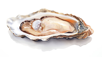 Illustration of a hand drawn watercolor oyster on a white background
