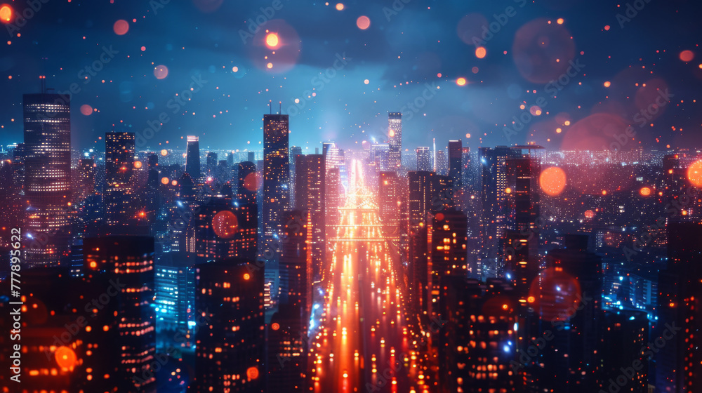 Poster modern city with wireless network connection and city scape concept. wireless network and connection