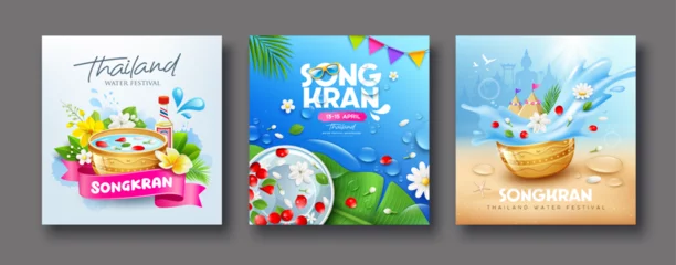 Poster Songkran water festival thailand, happy new year thailand, summer time, poster flyer three square pattern, design collections background, Eps 10 vector illustration  © Sarunyu_foto