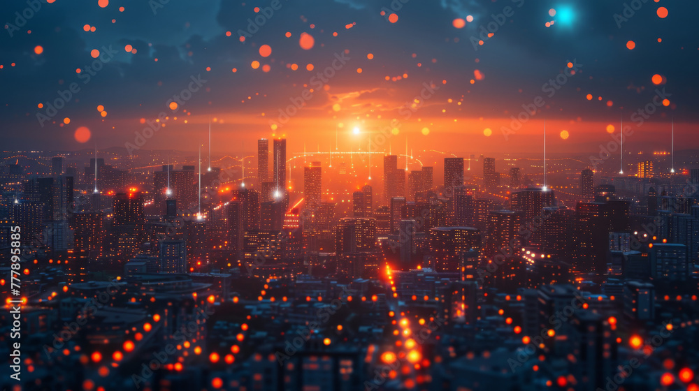 Poster modern city with wireless network connection and city scape concept. wireless network and connection