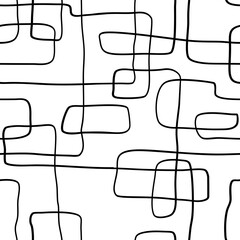 Doodle seamless pattern. Black and white abstract hand-drawn ornament.