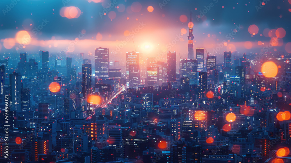 Poster modern city with wireless network connection and city scape concept. wireless network and connection