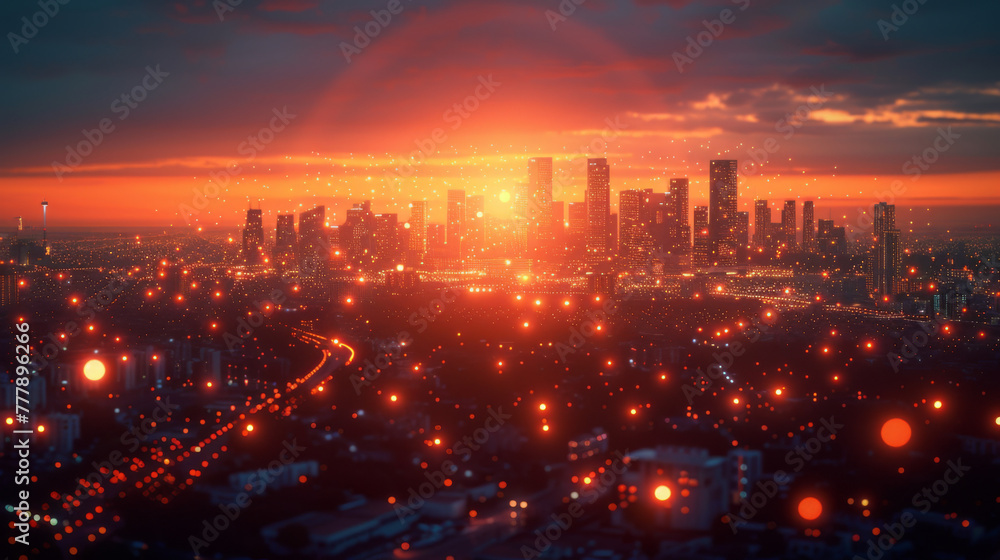 Aufkleber modern city with wireless network connection and city scape concept. wireless network and connection