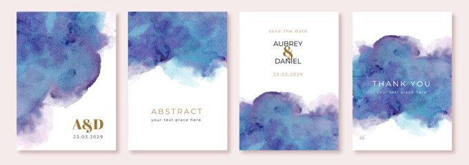 multipurpose card with abstract purple blue watercolor background
