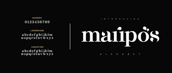 Maripos elegant Font Uppercase Lowercase and Number. Classic Lettering Minimal Fashion Designs. Typography modern serif fonts regular decorative vintage concept. vector illustration