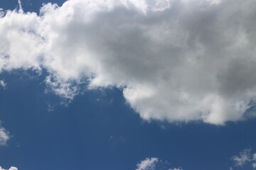 Blue sky with clouds and sun.