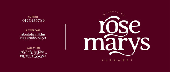 Rosemary elegant Font Uppercase Lowercase and Number. Classic Lettering Minimal Fashion Designs. Typography modern serif fonts regular decorative vintage concept. vector illustration