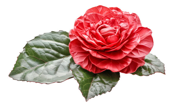 A red flower with a green leaf - stock png.