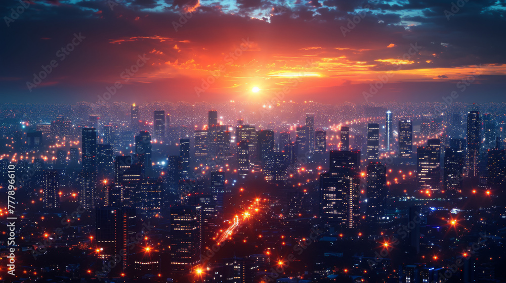 Aufkleber modern city with wireless network connection and city scape concept. wireless network and connection