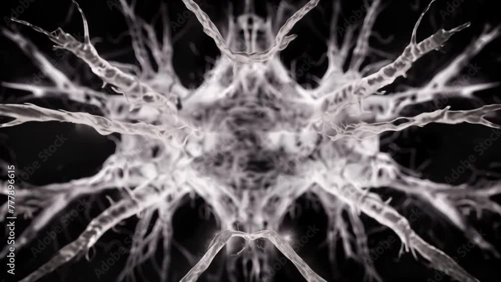Poster A symmetrical arrangement of nerve cells with their long slender dendrites reaching out and interlocking with neighboring cells creating . AI generation.