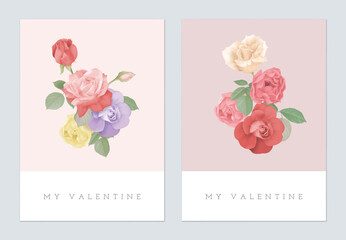 Valentine day greeting card, minimalist colorful rose bouquet
