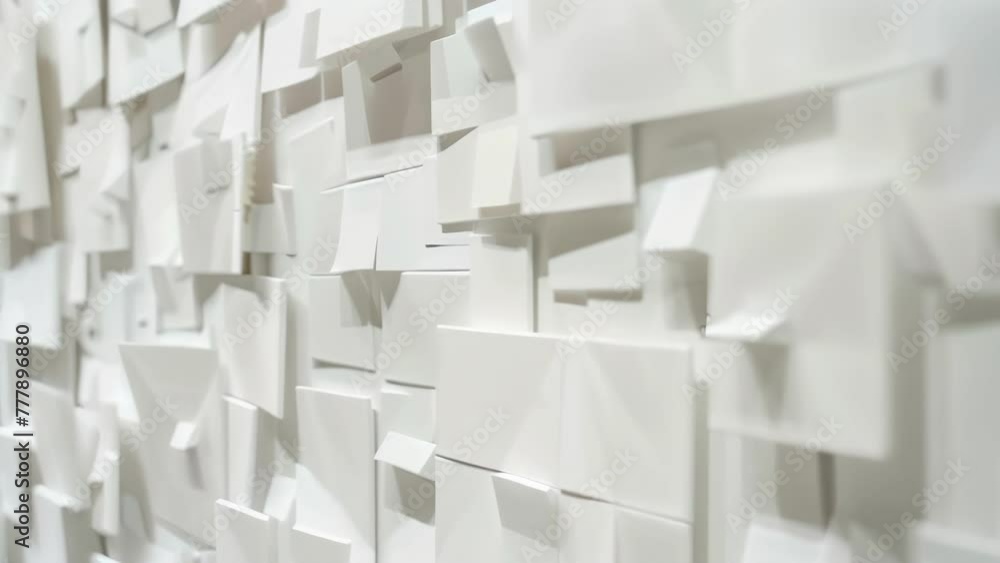 Poster An art exhibit featuring a collection of white canvases each depicting a subtle variation of geometric shapes leaving the viewer to . .